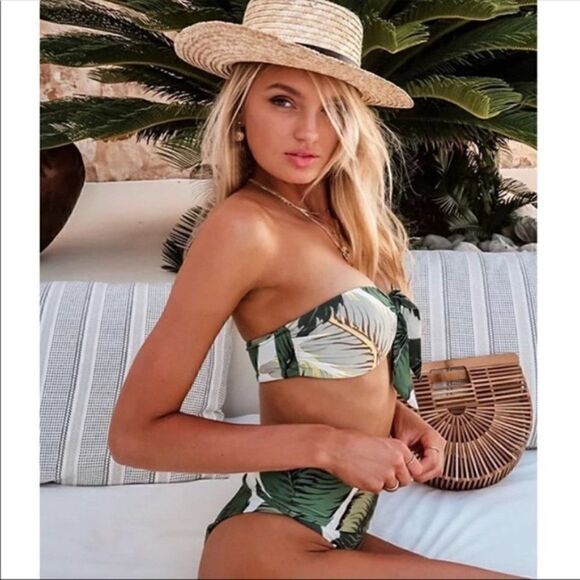 NWT XL: Tropical Palm Bandeau Bikini Set - Picture 3 of 11